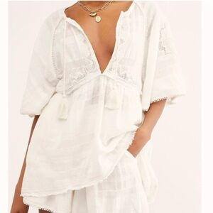 Bohemian Tassel White Tunic Top FREE PEOPLE Sedona